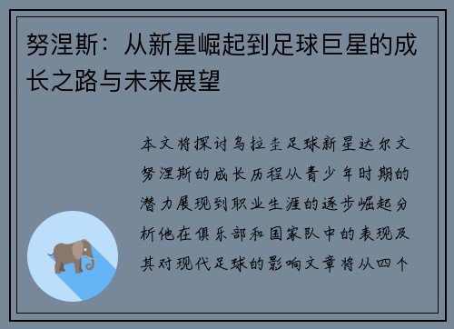 努涅斯：从新星崛起到足球巨星的成长之路与未来展望
