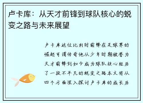 卢卡库：从天才前锋到球队核心的蜕变之路与未来展望