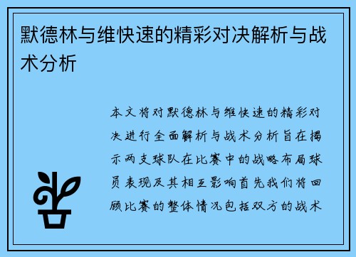 默德林与维快速的精彩对决解析与战术分析