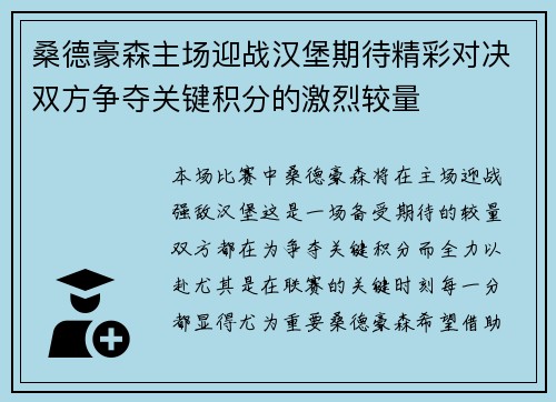桑德豪森主场迎战汉堡期待精彩对决双方争夺关键积分的激烈较量