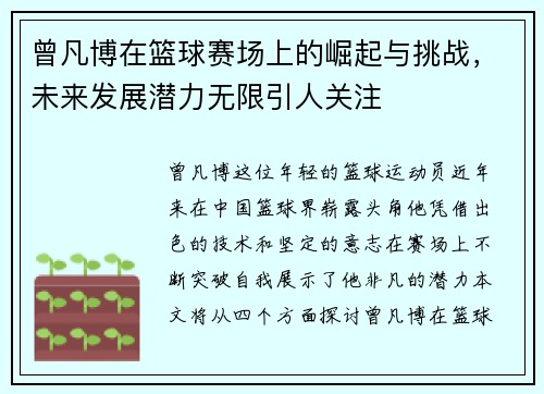 曾凡博在篮球赛场上的崛起与挑战，未来发展潜力无限引人关注