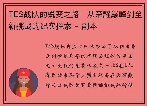 TES战队的蜕变之路：从荣耀巅峰到全新挑战的纪实探索 - 副本
